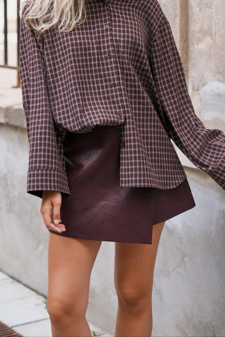 Neo Noir - Elayne Faux Leather Skorts 169802 - 162 - Bordeaux Shorts 