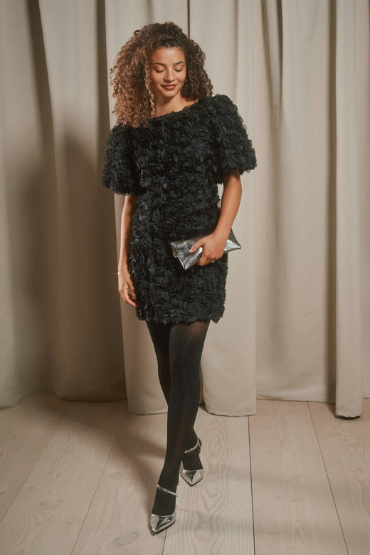 Neo Noir - Kerina Flower Dress 171172 - 100 - Black