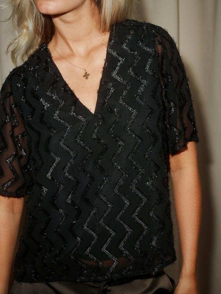 Neo Noir - Largo Chevron Glitz Blouse 171125 - 100 - Black Bluser 