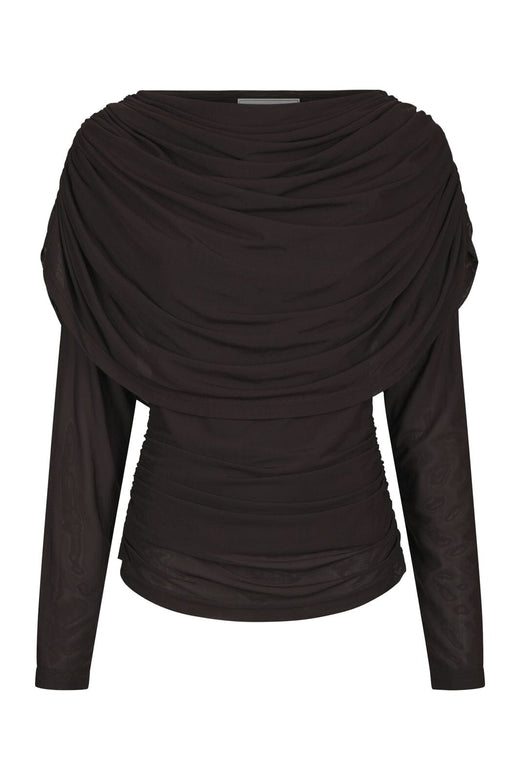Neo Noir - Lottuna Drapy Mesh Blouse 168042 - 676 - Dark Brown