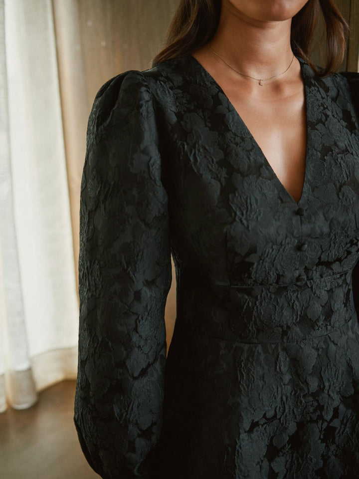 Neo Noir - Milly Flower Brocade Dress 171050 - 100 - Black Kjoler 