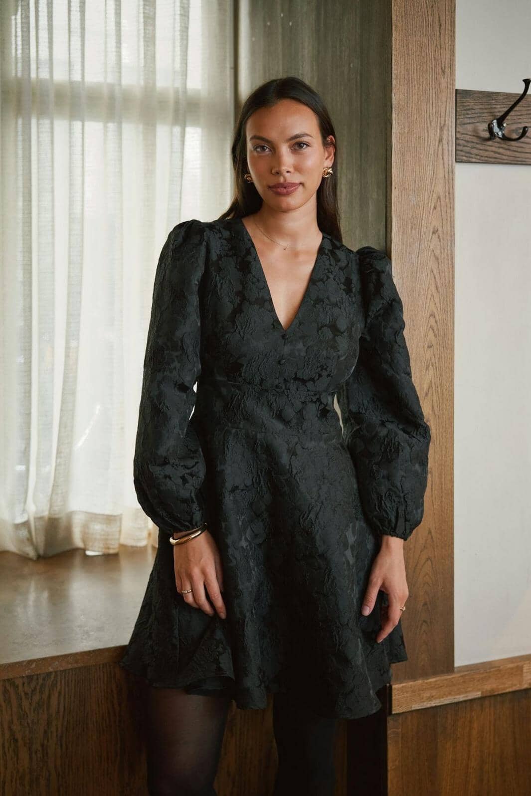 Neo Noir - Milly Flower Brocade Dress 171050 - 100 - Black Kjoler 