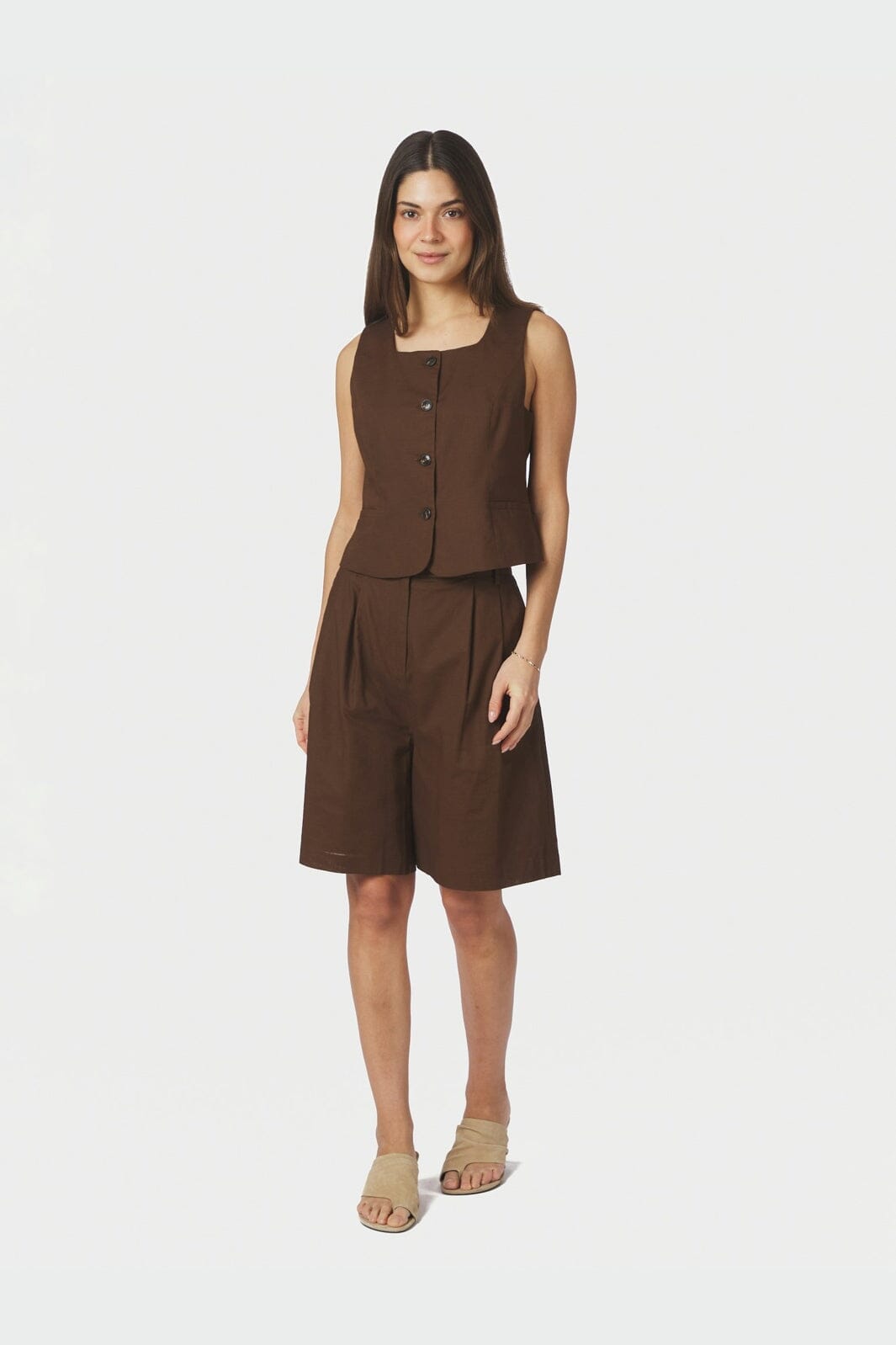 Neo Noir - Nika Linen Shorts 168253 - 676 - Dark Brown