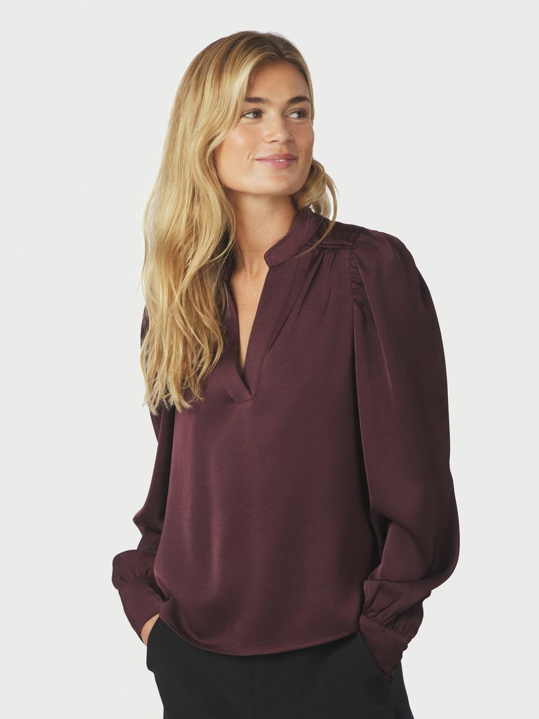 Neo Noir - Rosslyn Heavy Sateen Blouse 163769 - Burgundy Bluser 
