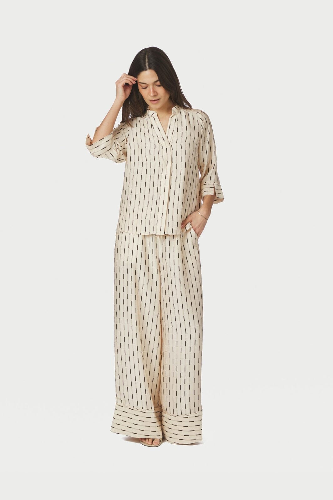 Neo Noir - Sora Print Pants 169279 - 122 - Creme