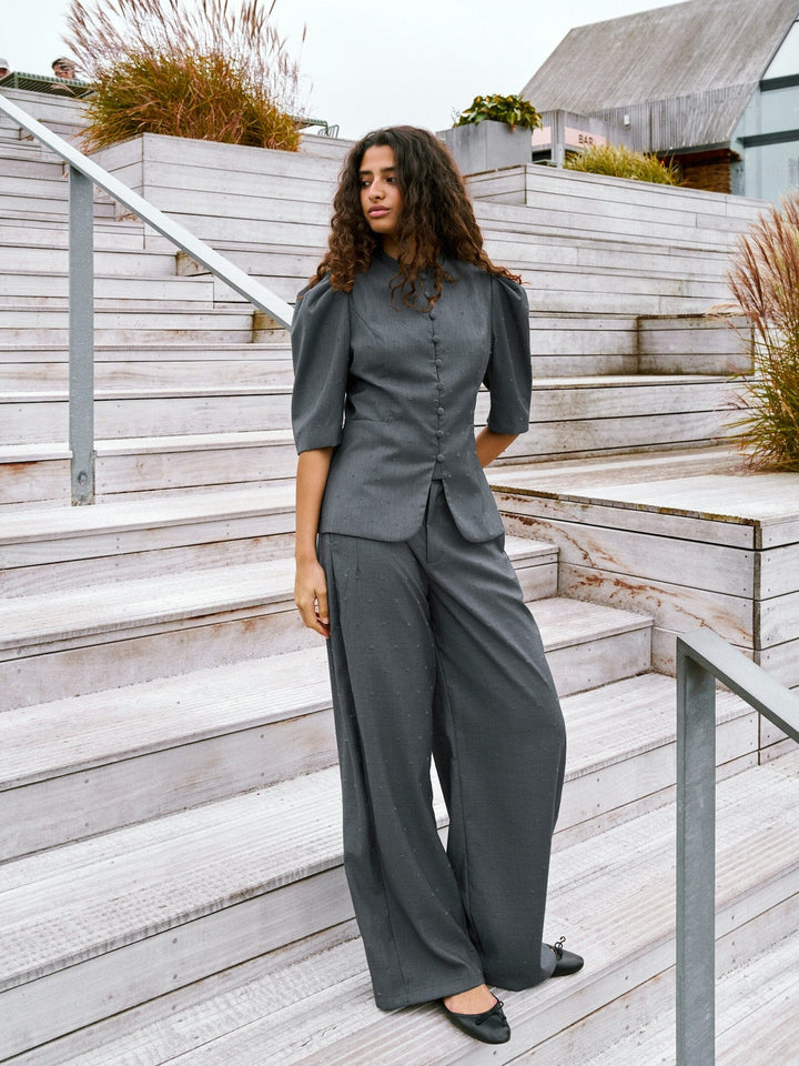 Neo Noir - Vittia Dobby Suit Blouse 170756 - 133 - Grey Melange Bluser 