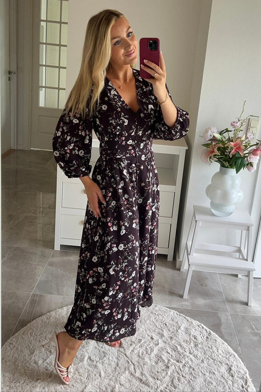 Neo Noir - Olana Blossomy Flower Dress 170667 - 210 - Brown Kjoler 