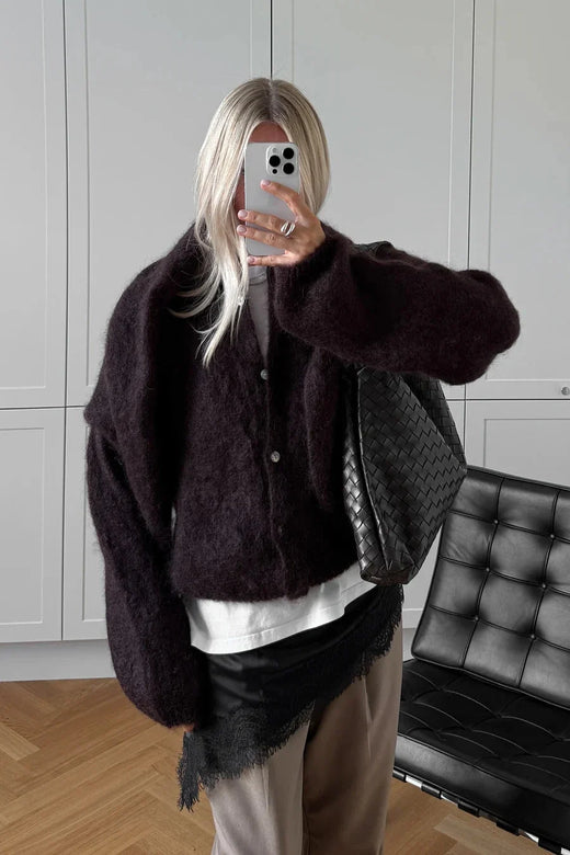 Noella - N-Kae Mohair Cardigan 15250003 - 1469 - Dark Brown Chocolate Cardigans 