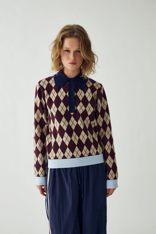 Noella - N-Makayla Knit 15030001 - 456 - Diya Burgundy Check Strikbluser 