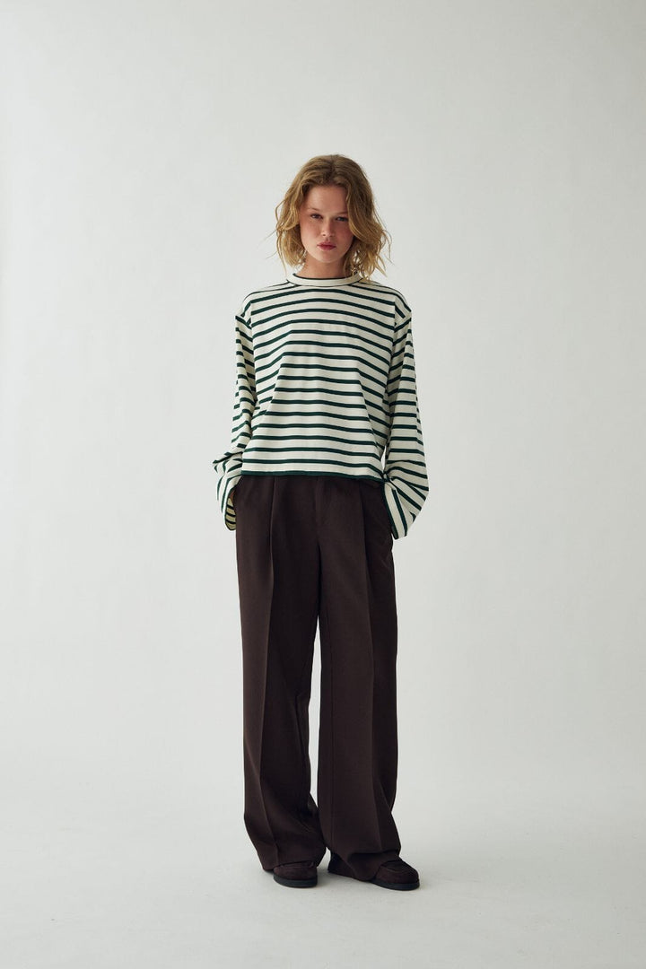 Noella - N-Maple Ls T-Shirt 17260001 - 451 - Eton Ivory Green Stripe T-shirts 