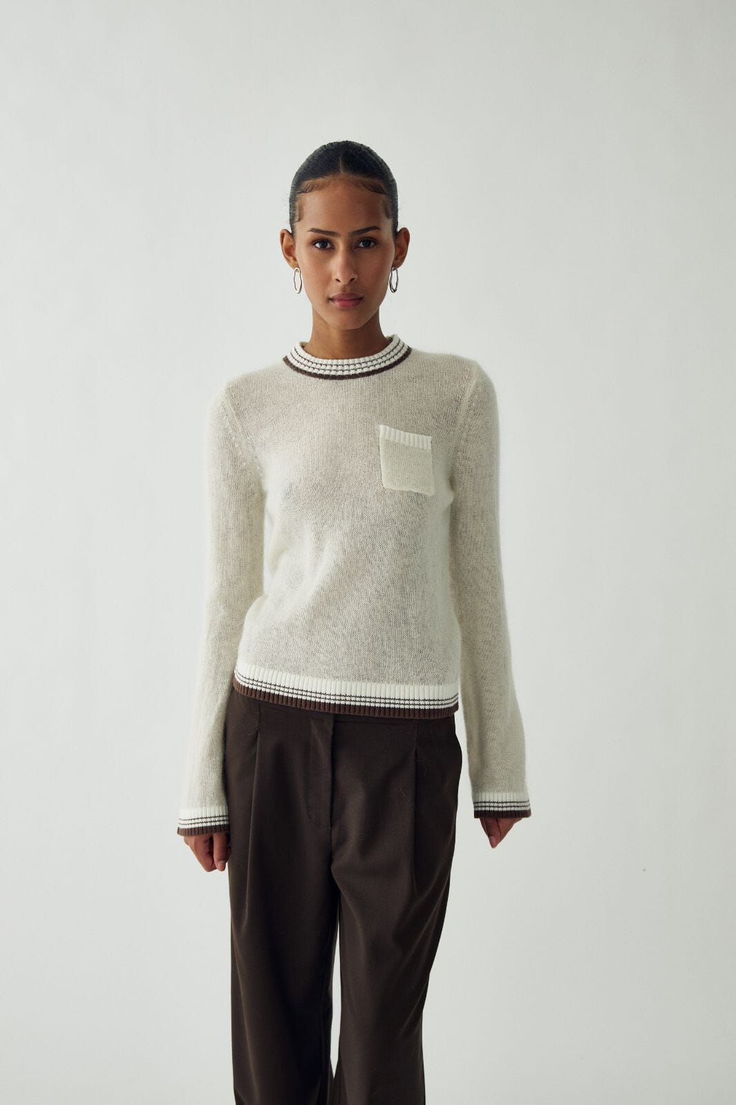 Noella - N-Marthy Ls Knit 16400002 - 1502 - Ivory Brown Strikbluser 