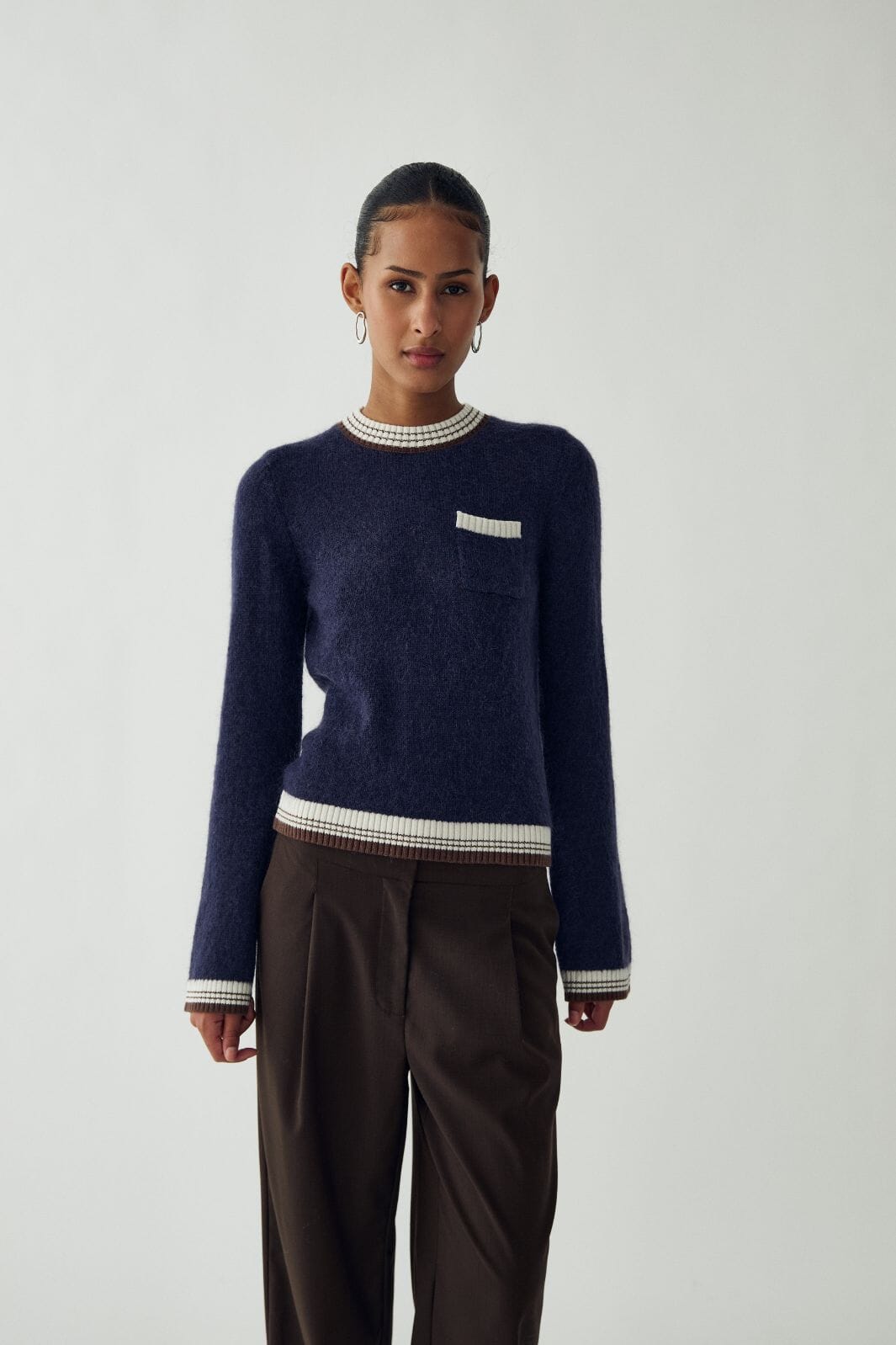 Noella - N-Marthy Ls Knit 16400002 - 448 - Navy Brown Strikbluser 