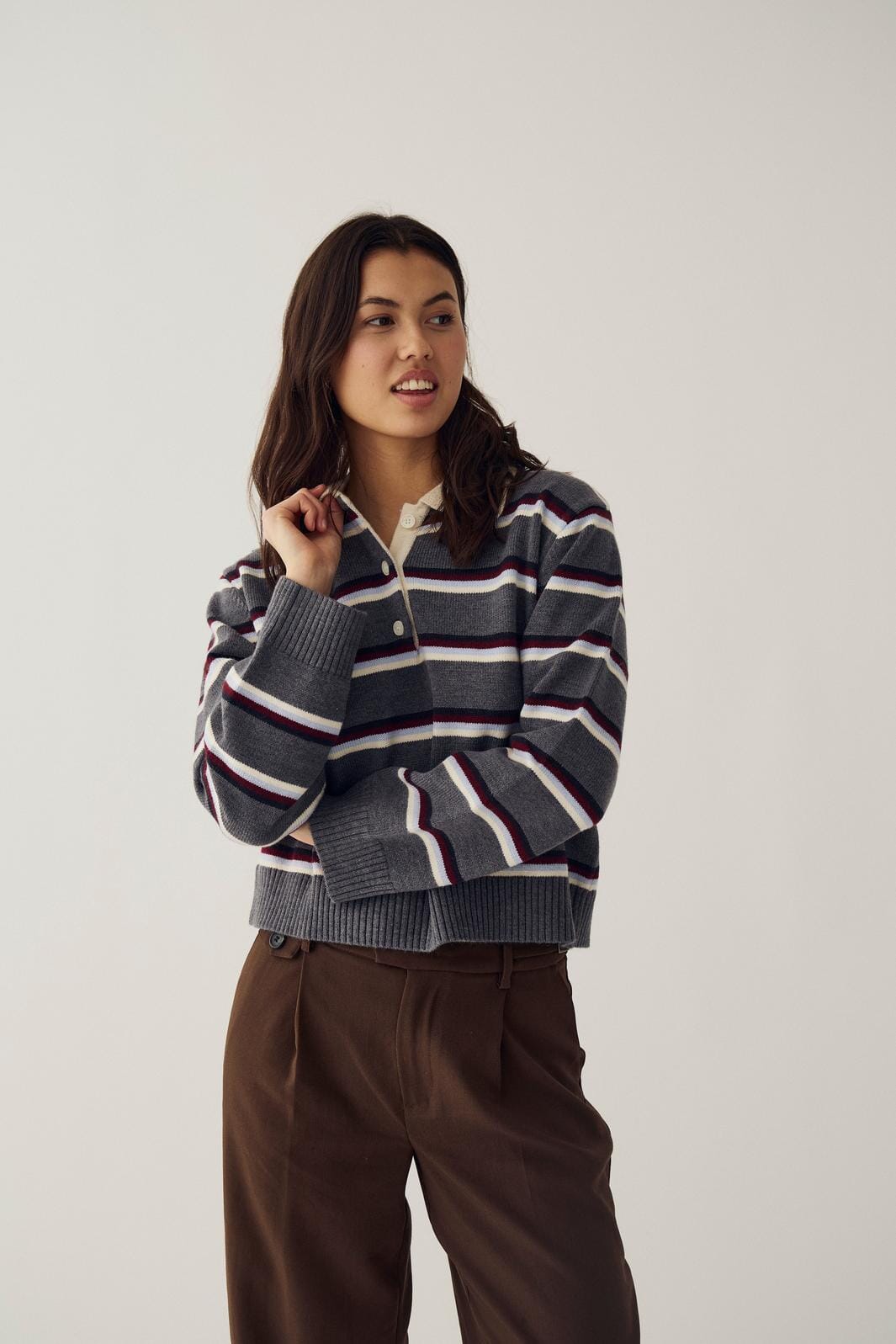 Noella - N-Merryll Knit 16070001 - 1533 - Delissa Grey Stripe Strikbluser 