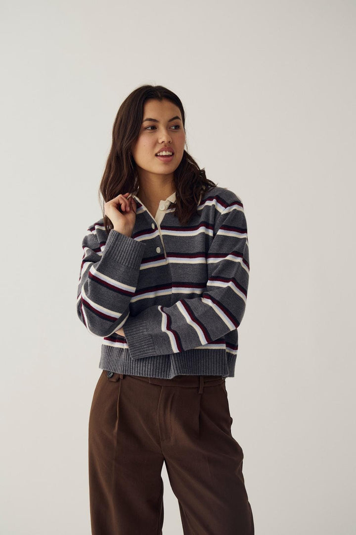 Noella - N-Merryll Knit 16070001 - 1533 - Delissa Grey Stripe Strikbluser 