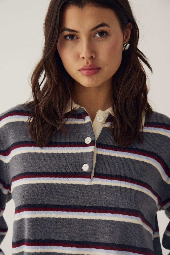 Noella - N-Merryll Knit 16070001 - 1533 - Delissa Grey Stripe Strikbluser 