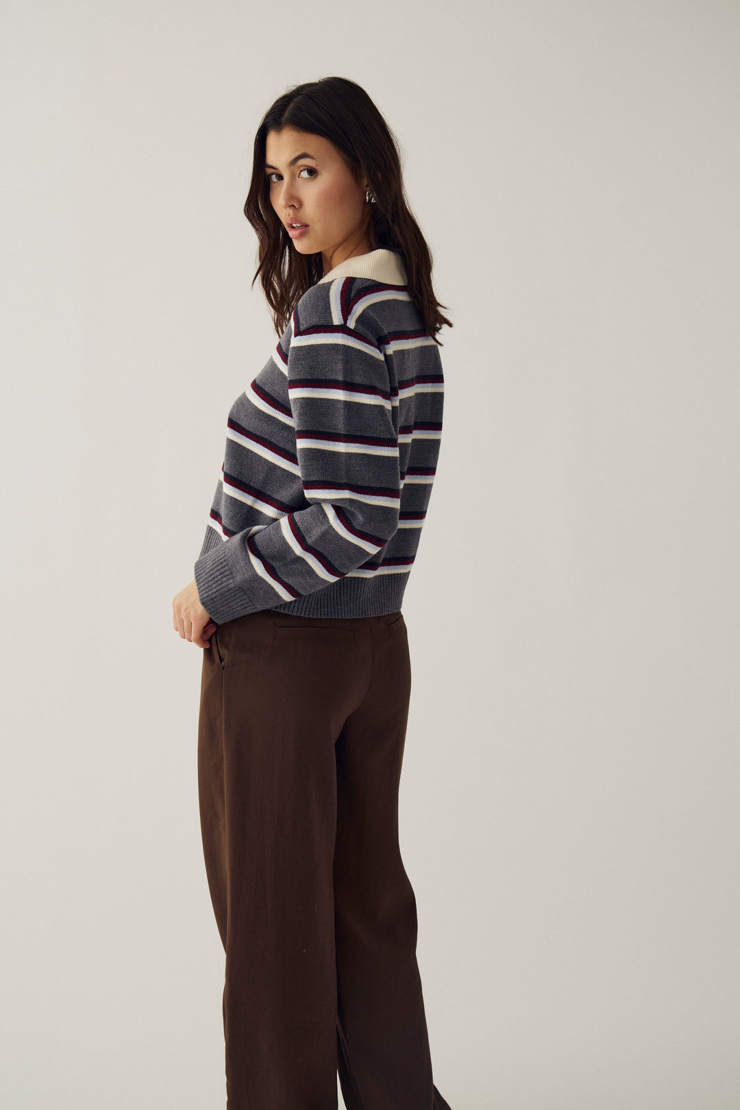 Noella - N-Merryll Knit 16070001 - 1533 - Delissa Grey Stripe Strikbluser 