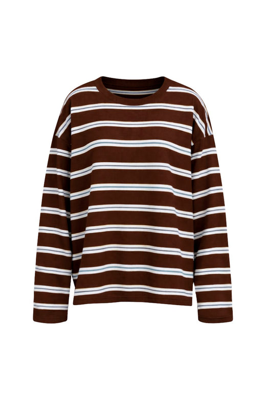 Noisy May - Nmember L/S Stripe Sweat - 5208454 Chocolate Brown Snow White / Cashemere Blue