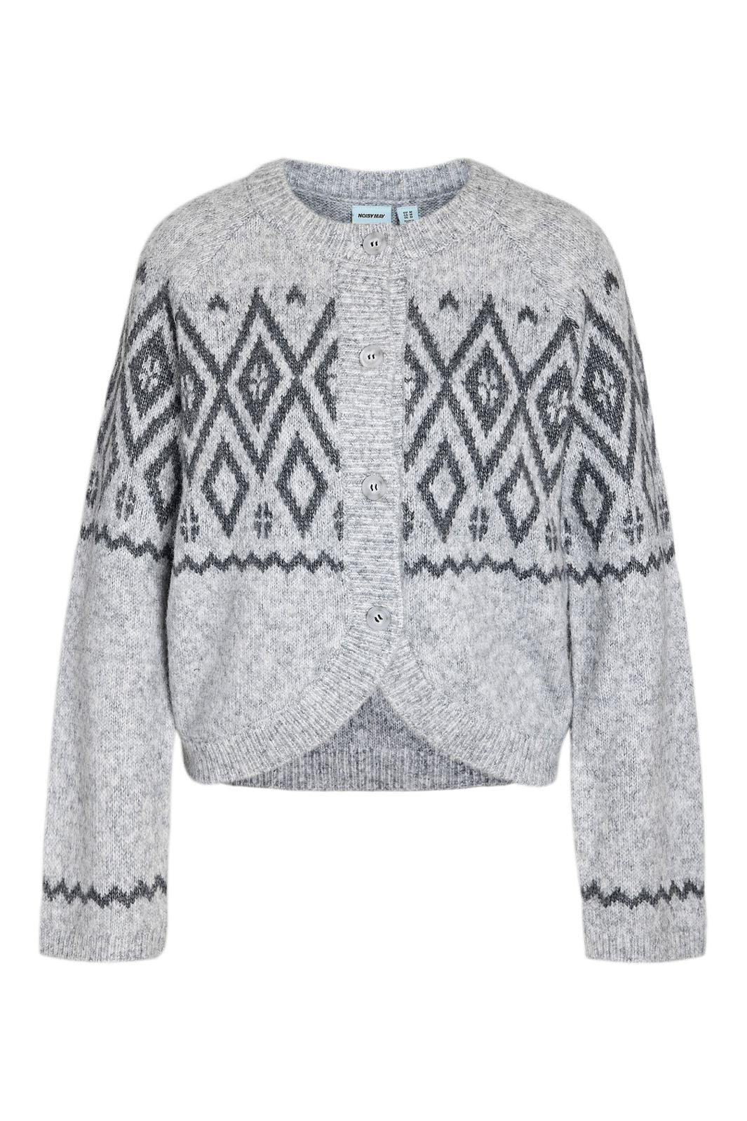 Noisy May - Nmhilda L/S O-Neck Fairisle Cardigan - 5163599 Light Grey Melange Dgm
