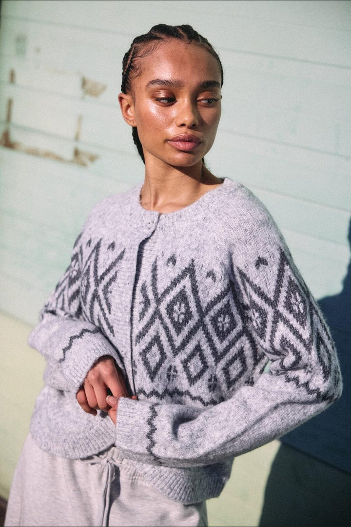 Noisy May - Nmhilda L/S O-Neck Fairisle Cardigan - 5163599 Light Grey Melange Dgm