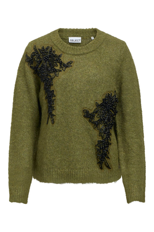 Object - Objmelea L/S Re Knit Pullover 148 - 5132986 Martini Olive Melange