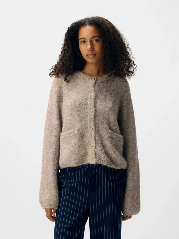 Object - Objsaggia Re L/S Knit Cardigan - 4854325 Humus Melange Cardigans 