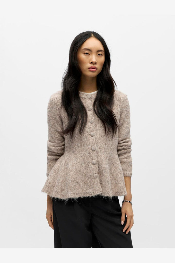 Object - Objsaggia Re Ls Peplum Knit Cardigan - 4949529 Humus Melange
