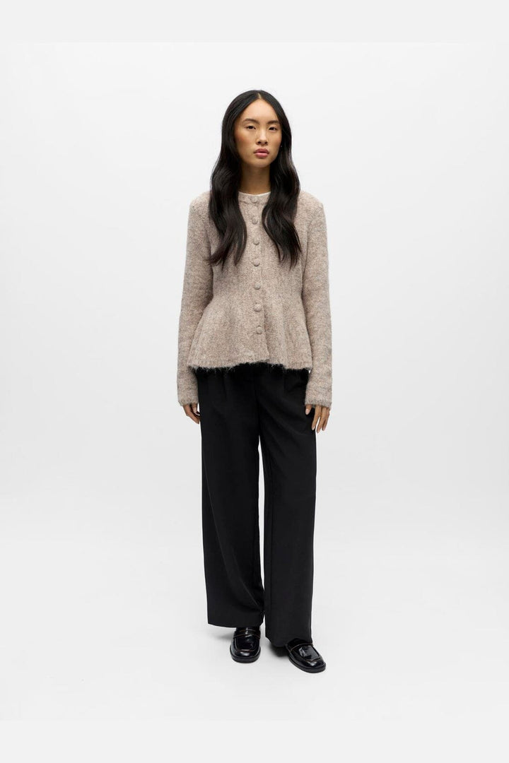 Object - Objsaggia Re Ls Peplum Knit Cardigan - 4949529 Humus Melange