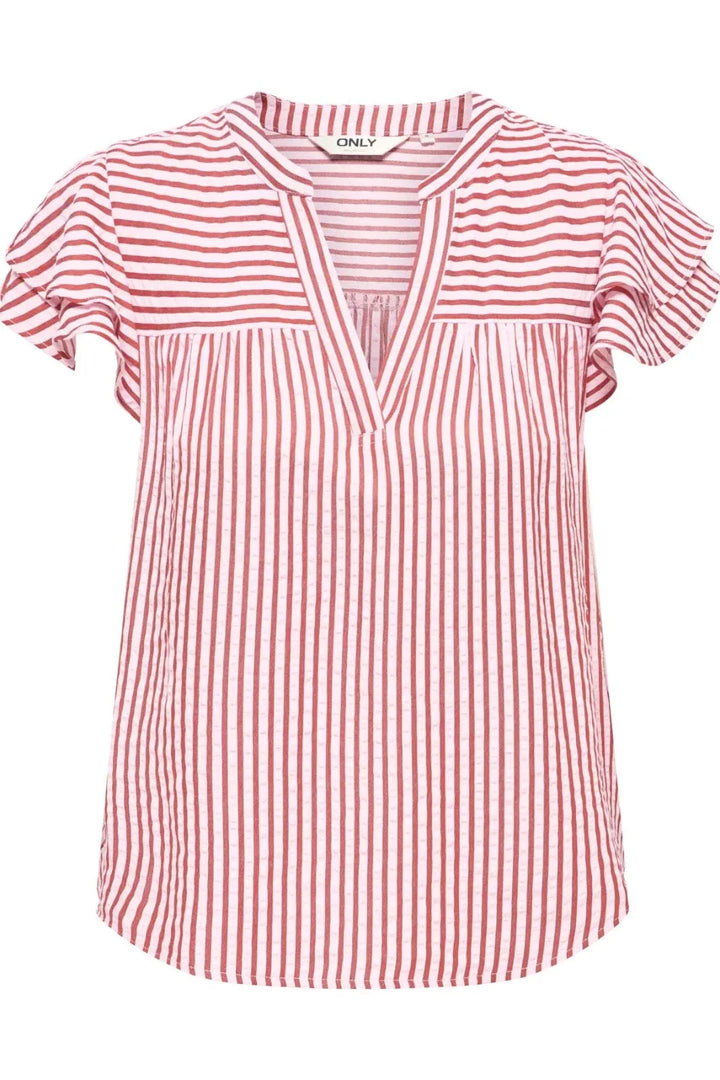 Only - Onlbari Sl Frill V-Neck Top - 5025186 Romance Rose W. Spice Apple Toppe 