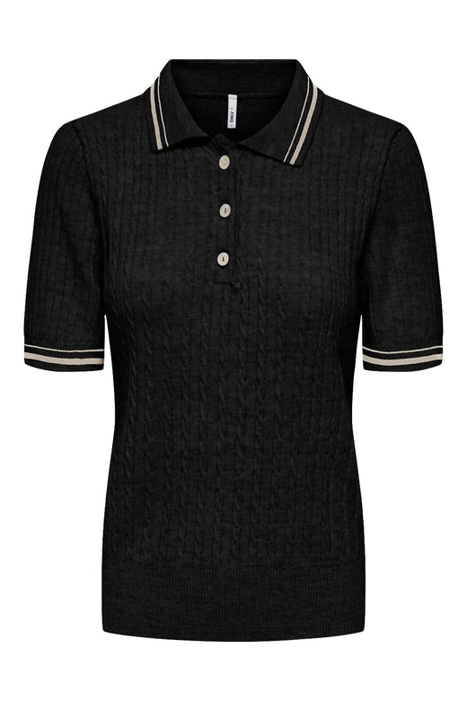 Only - Onlcanton Ss Polo Pull Knt - 4931897 Black Birch Melange/Fmop Button Skjorter 