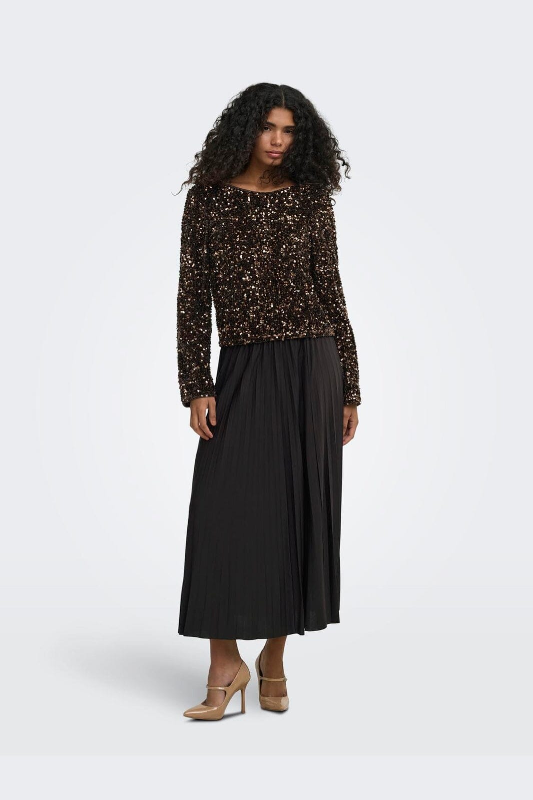 Only - Onlconfidence L/S Sequin Bow Top - 5128065 Chocolate Torte Dtm Sequin + Dtm Bow