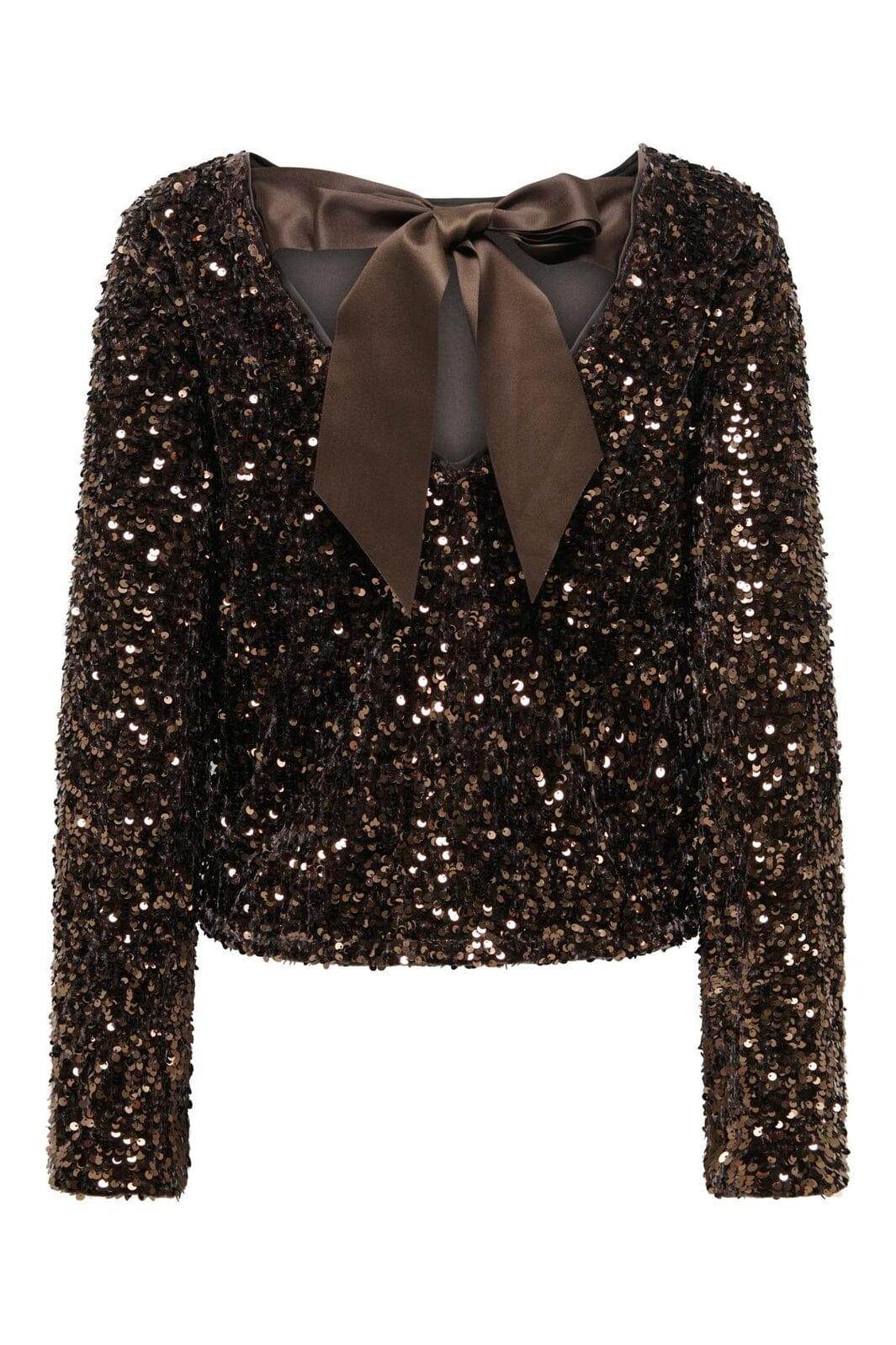 Only - Onlconfidence L/S Sequin Bow Top - 5128065 Chocolate Torte Dtm Sequin + Dtm Bow