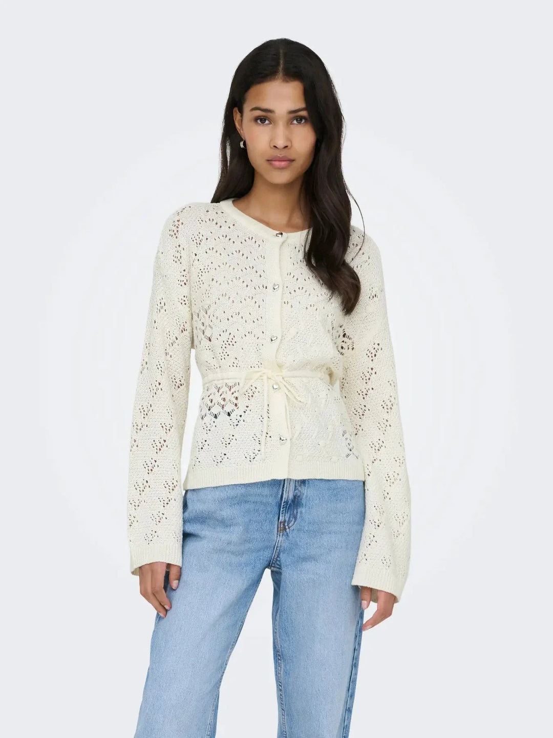 Only - Onlelke Life Ls Cardigan Cc Knt - 4976277 Birch Silver Heart Button Cardigans 