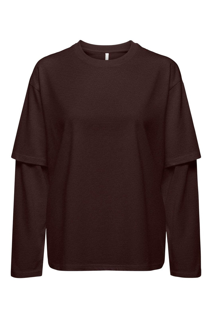 Only - Onlfreja L/S Stripe Double Top - 5193968 Coffee Bean