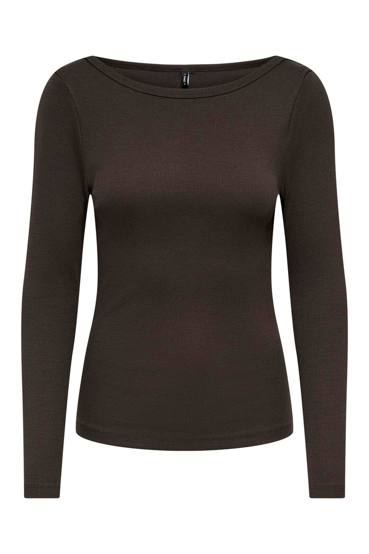 Only - Onlkathline 3/4 Rib Boatneck Top - 5212120 Coffee Bean