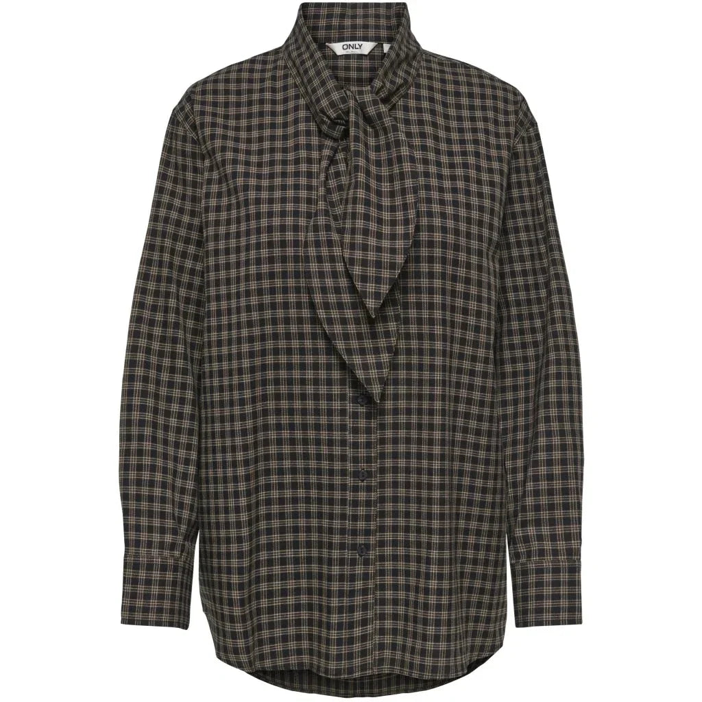 Only - Onlmaylin L/S Scarf Check Shirt - 5144286 Black Harvest Check Tørklæder 