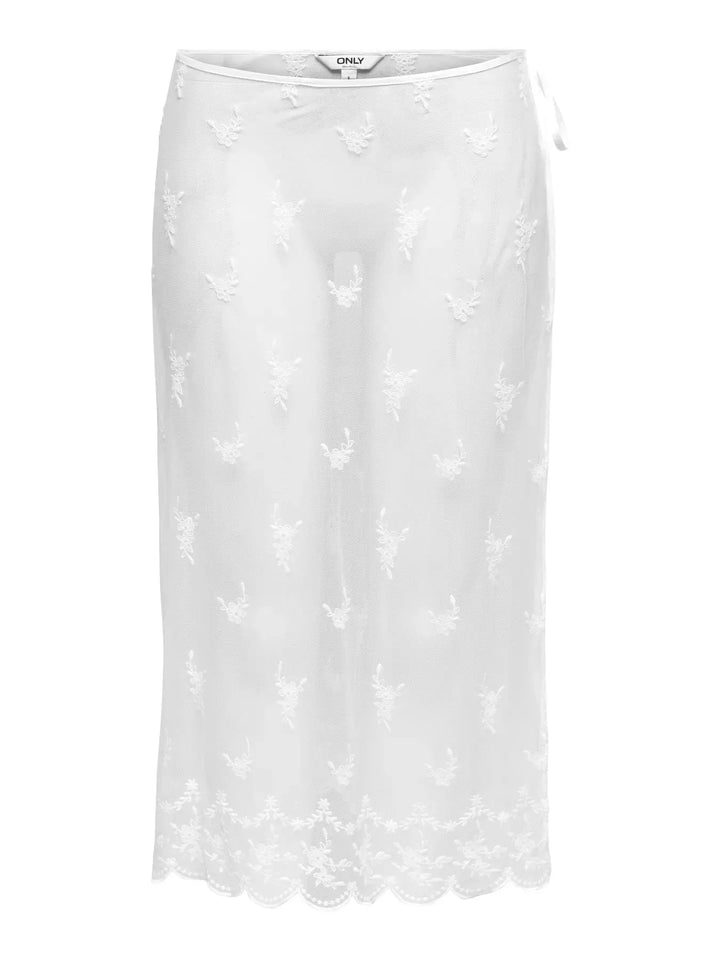Only - Onlsafea Midi Mesh Lace Tie Skirt - 4987619 Bright White Nederdele 