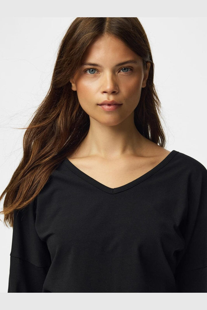 Pieces - Pcalli Ls V-Neck Top - 5235928 Black