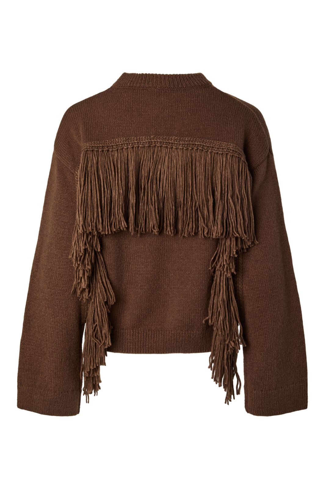 Pieces - Pciva Ls O-Neck Fringes Knit - 5269152 Downtown Brown