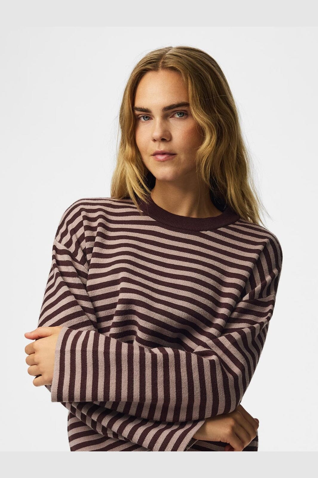 Pieces - Pcjassy Ls O-Neck Knit - 5179126 Hot Fudge Greige