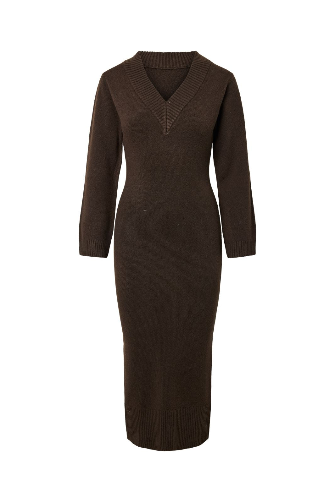 Pieces - Pcmolly Ls V-Neck Knit Dress - 5201239 Hot Fudge