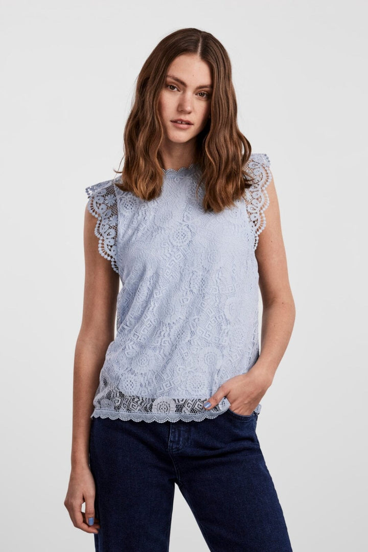 Pieces - Pcolline Sl Lace Top - Kentucky Blue Toppe 