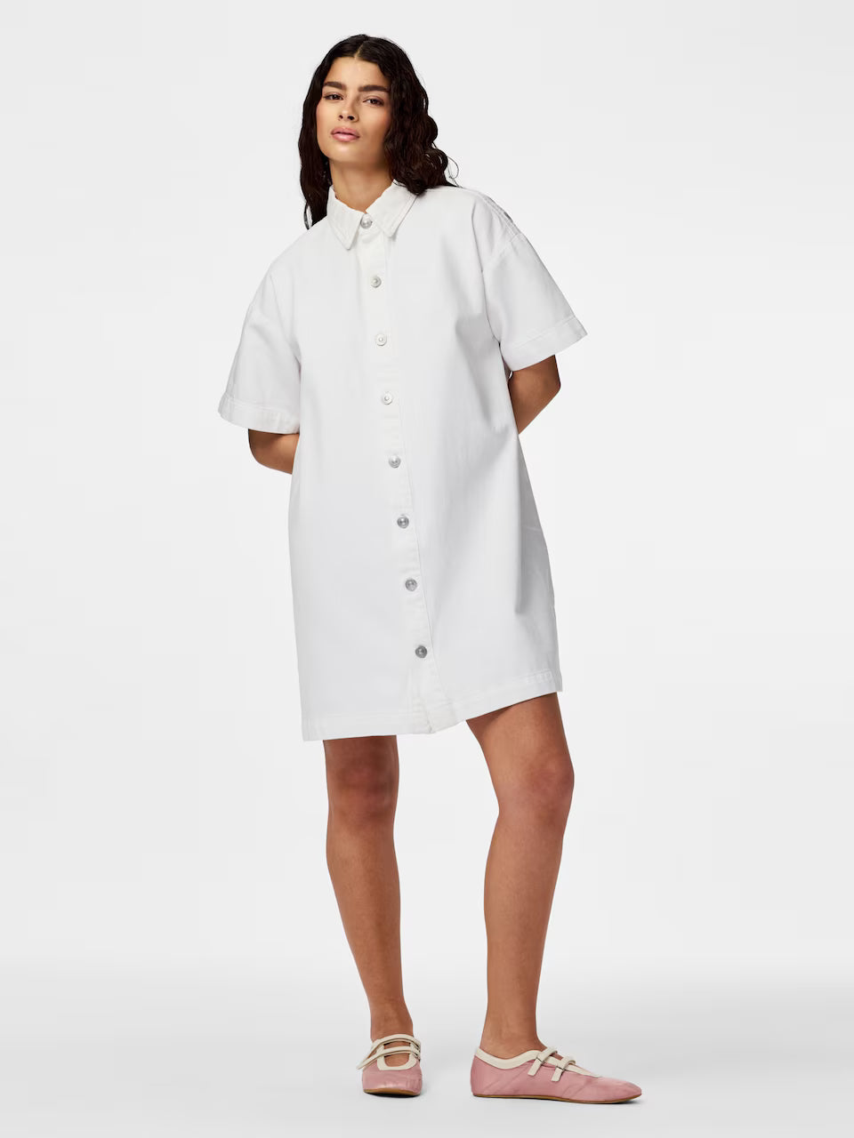 Pieces - Pcsky Ss A-Shape Denim Dress - 4992591 Bright White Kjoler 