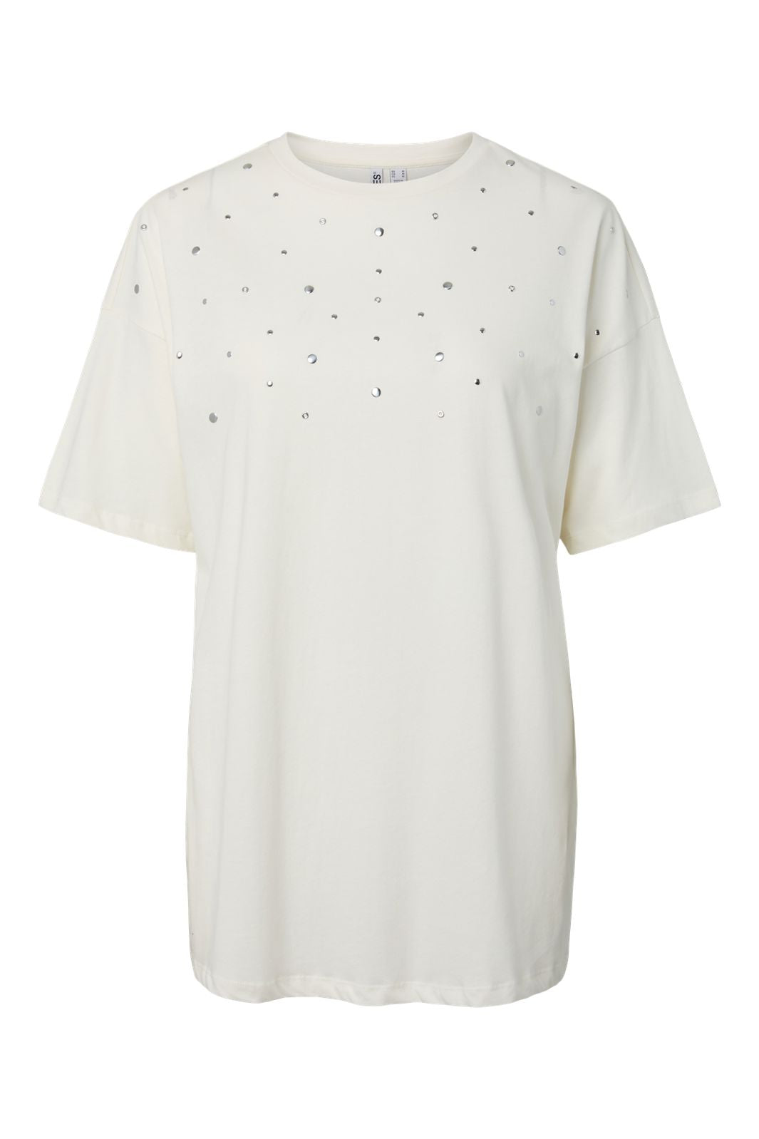Pieces - Pcskylar Ss Detail Tee Fsy Pp - 5036991 Cloud Dancer Rhinestone/Studs