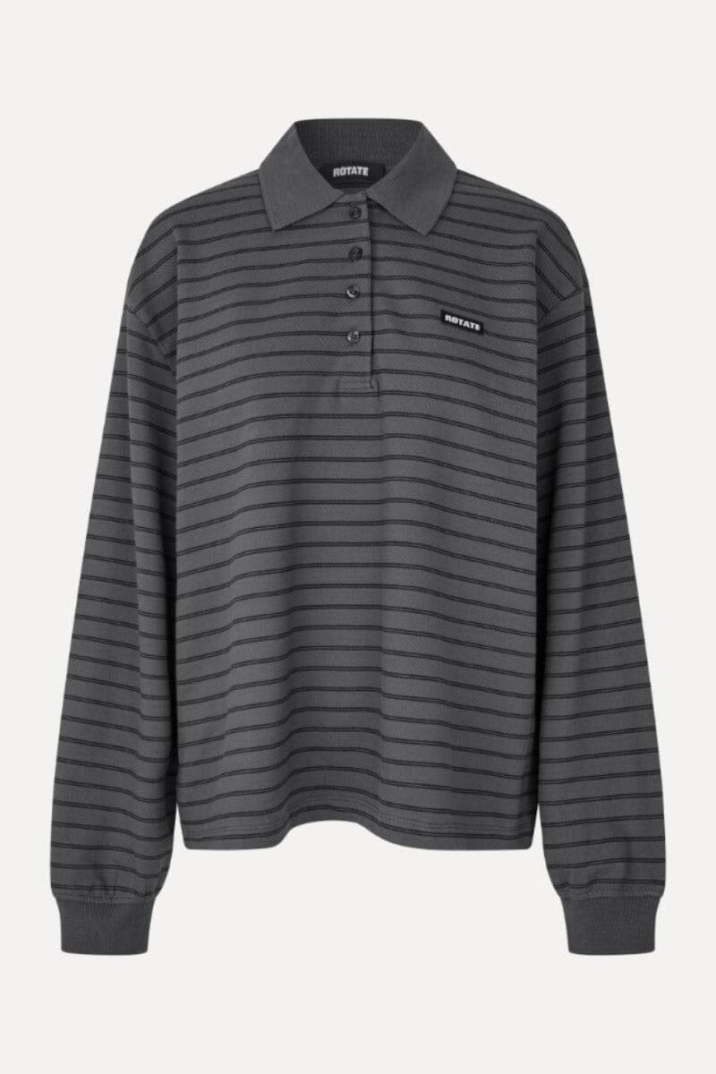 Rotate - Pique Longsleeve Polo 1174161206 - 1206 Gray Pinstripe Comb. Toppe 