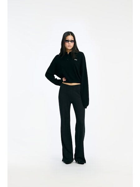 Rotate - Slinky Knit Polo 115137100 - BLACK Bluser 