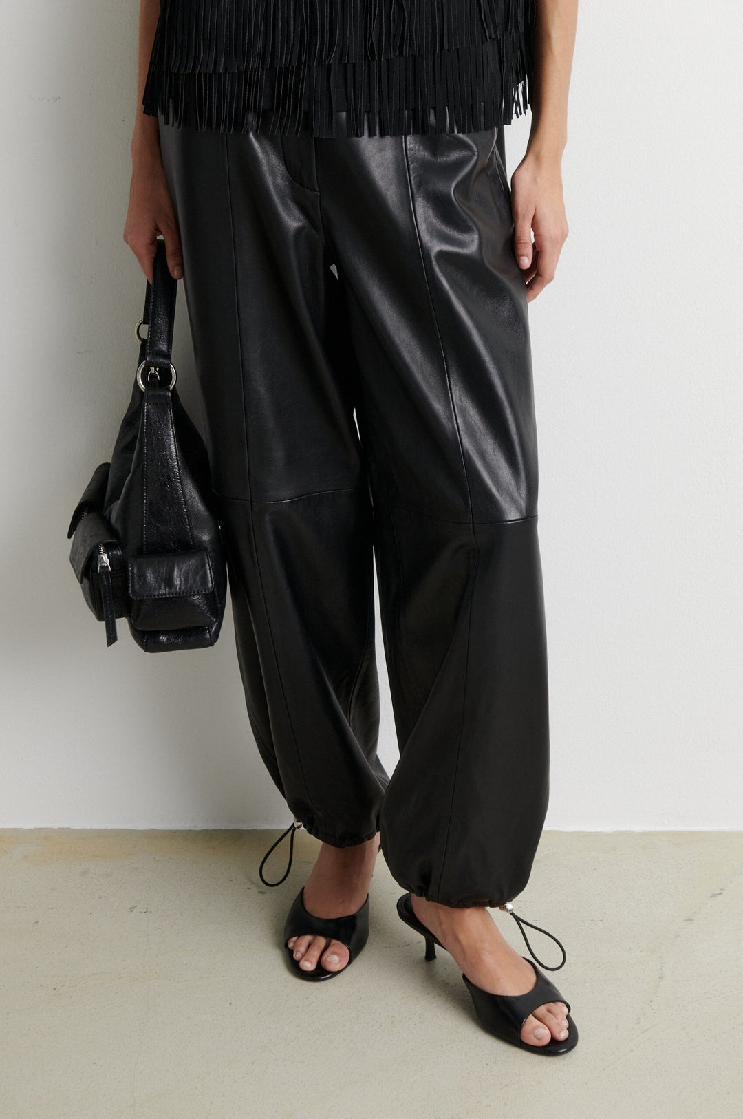 Second Female - Aluka Leather Trousers 61308 - 8001 Black Bukser 