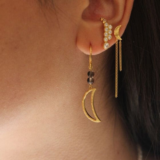 Stine A - Petit Bella Moon Earring With Two Chains - Single - 1415-02-S Øreringe 