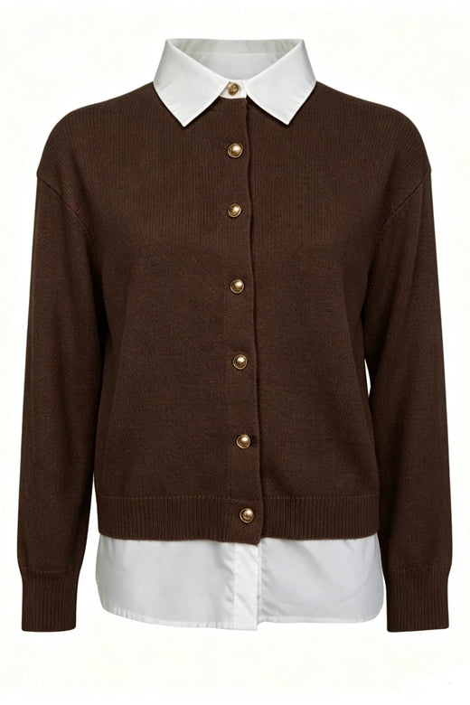 Valentin Studio - Shirt Knit Ch171076b - Dark Brown Strikbluser 