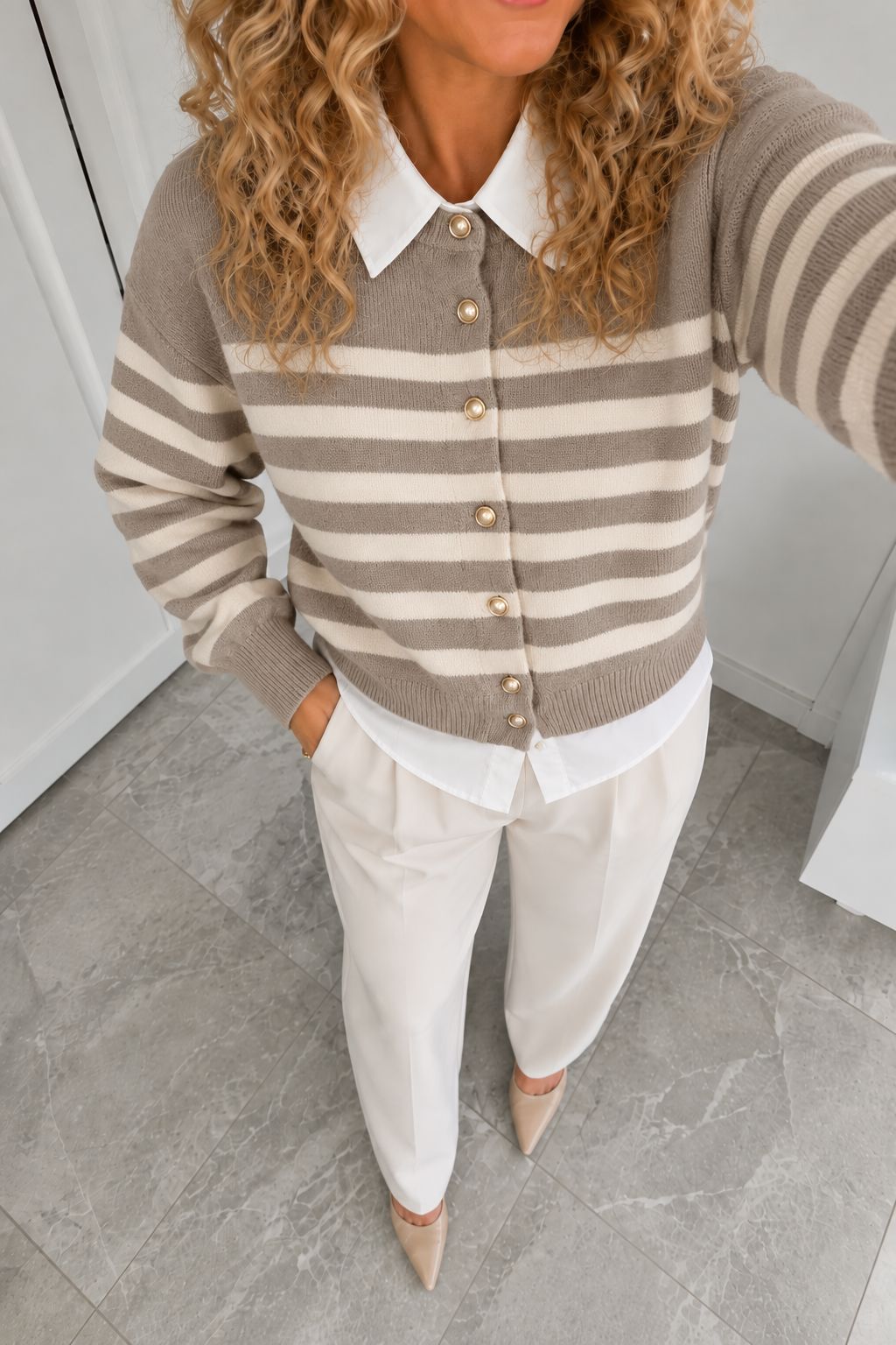 Valentin Studio - Shirt Knit Ch171076b - Taupe /CrèMe 