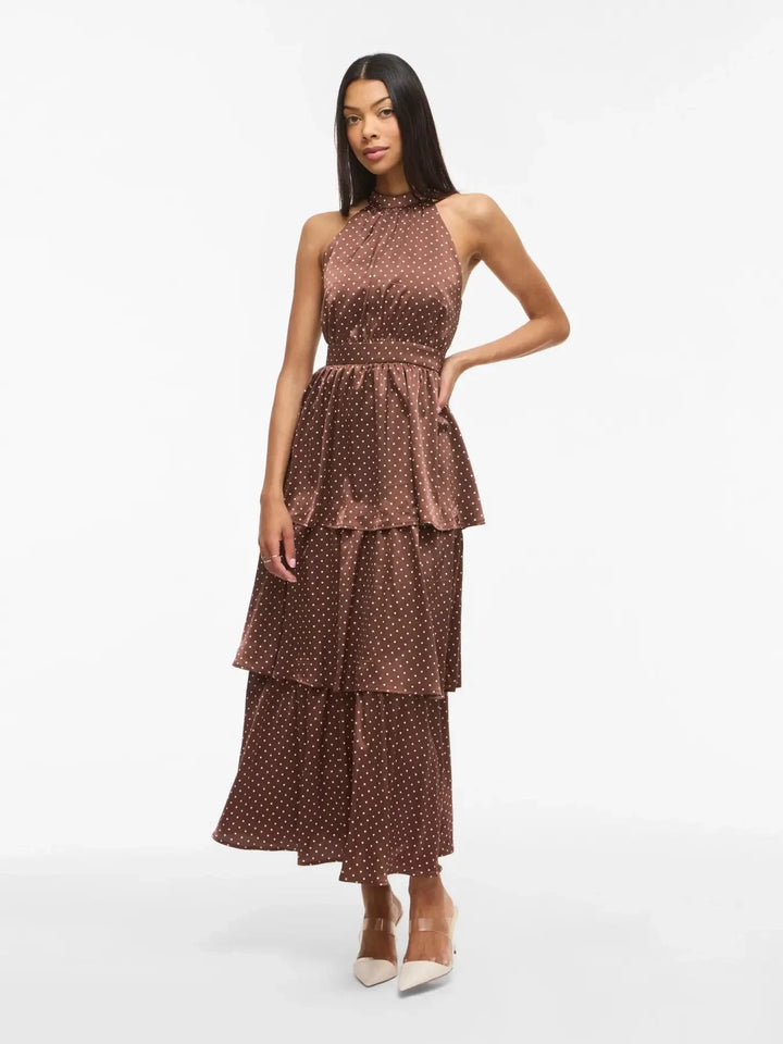 Vila - Vikimmie Halterneck Ankle Dress/Dc/Ka - 4999019 Shaved Chocolate Dots Kjoler 